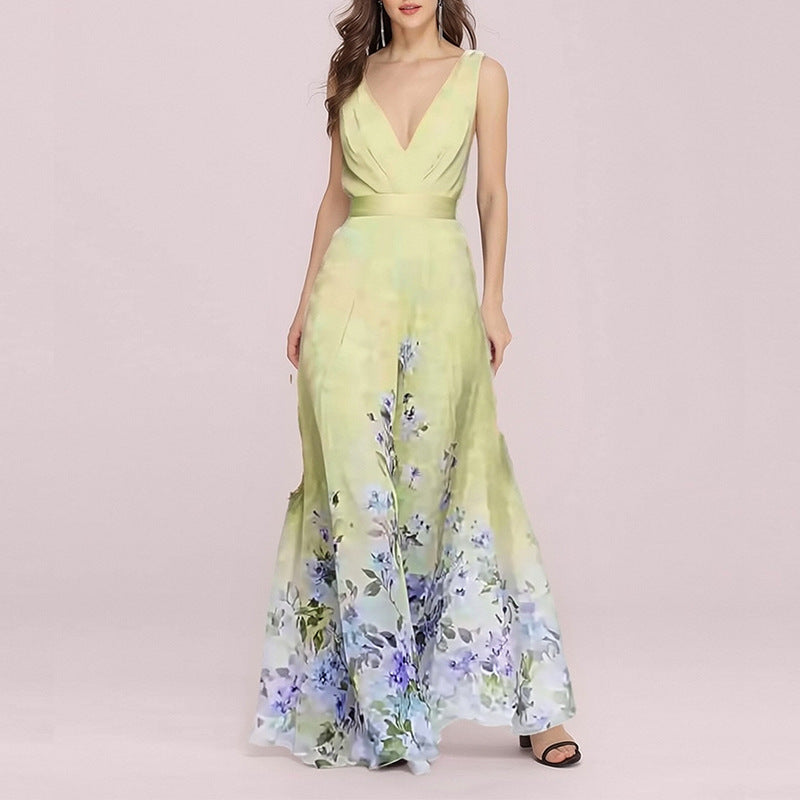 women's summer new arrivals:  cross-border fashion - elegant and chic printed v-neck bodycon maxi dress