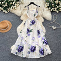 French riviera style printed cami dress - women's summer soft & chic white a-line dress - slim fit, figure-flattering, elegant maxi dress