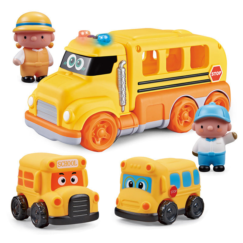 Cross-border  export cartoon school bus lighting music small doll vinyl car school bus toys children's toys