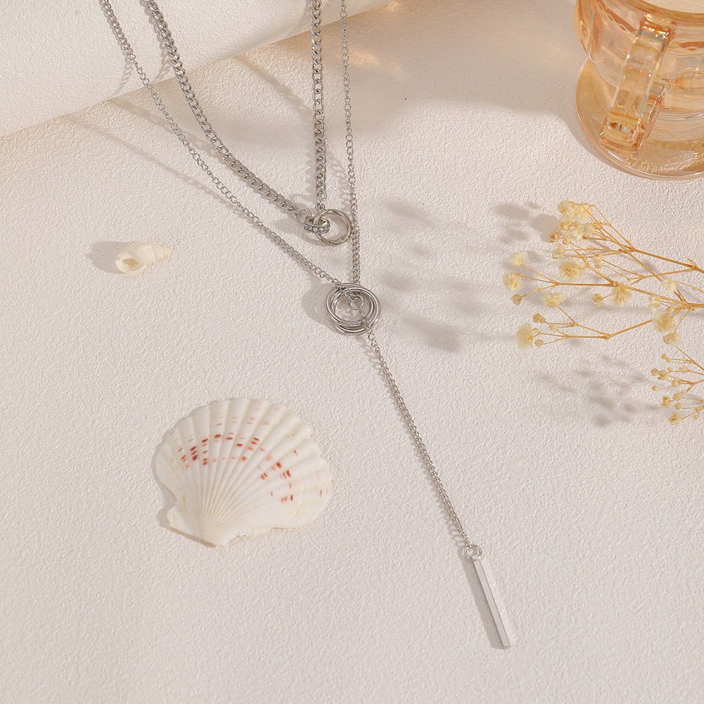 Long chain necklace wholesale, european and american cross-border fashion trend, long pendant, niche design, double circle ring necklace