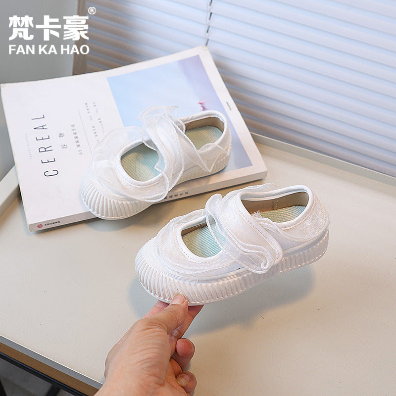Vancahao autumn new mary jane shoes  girls' mesh lace soft sole flats kids' casual sneakers