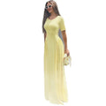 European and american women's clothing  summer new arrivals: solid color fashionable elegant round neck slim fit short sleeve a-line maxi dress