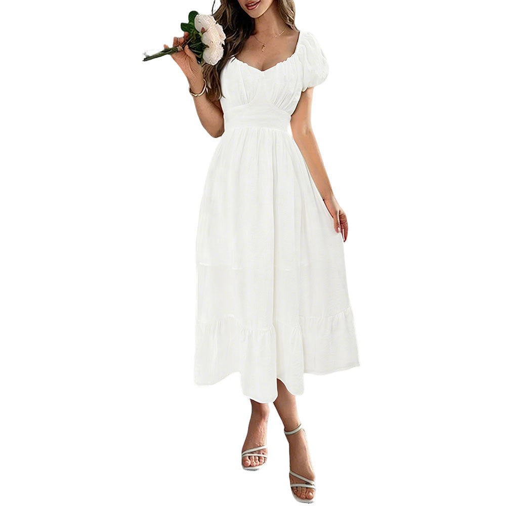 French retro bubble waist slimming look a-line large swing medium long independent station cross-border best selling women's clothing