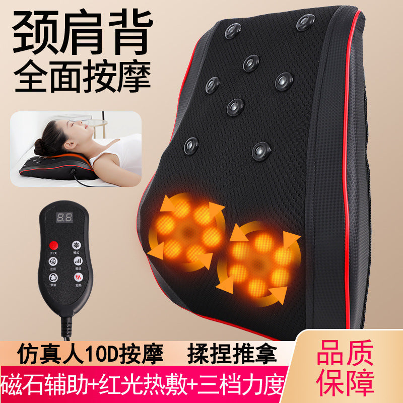 Lumbar massager backrest cushion electric heating pillow for back, cervical spine, neck, and shoulder massage - home use lumbar support