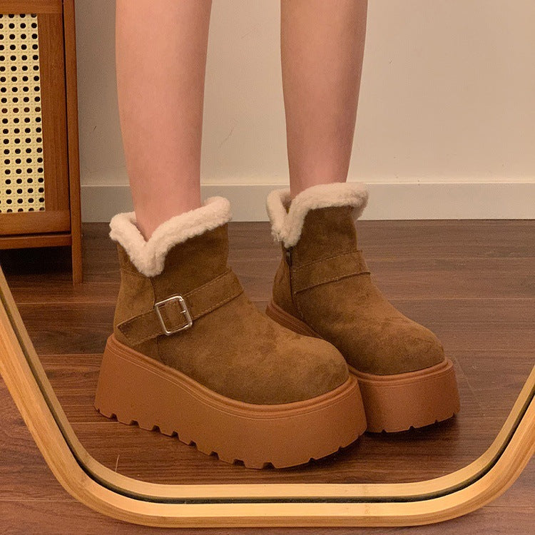 Thick solesnow boots women's 2026winternew arrivalfleece-linedthickened short boots petitesplatform shoesheattech cotton shoes