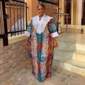 Women's crystal satin printed patchwork lace trim robe african plus size dress -