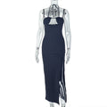 Fashion styleexportcut outpure color hip-covering slit asymmetrical skirt silmbacklesshalterlongdress women's clothing trend