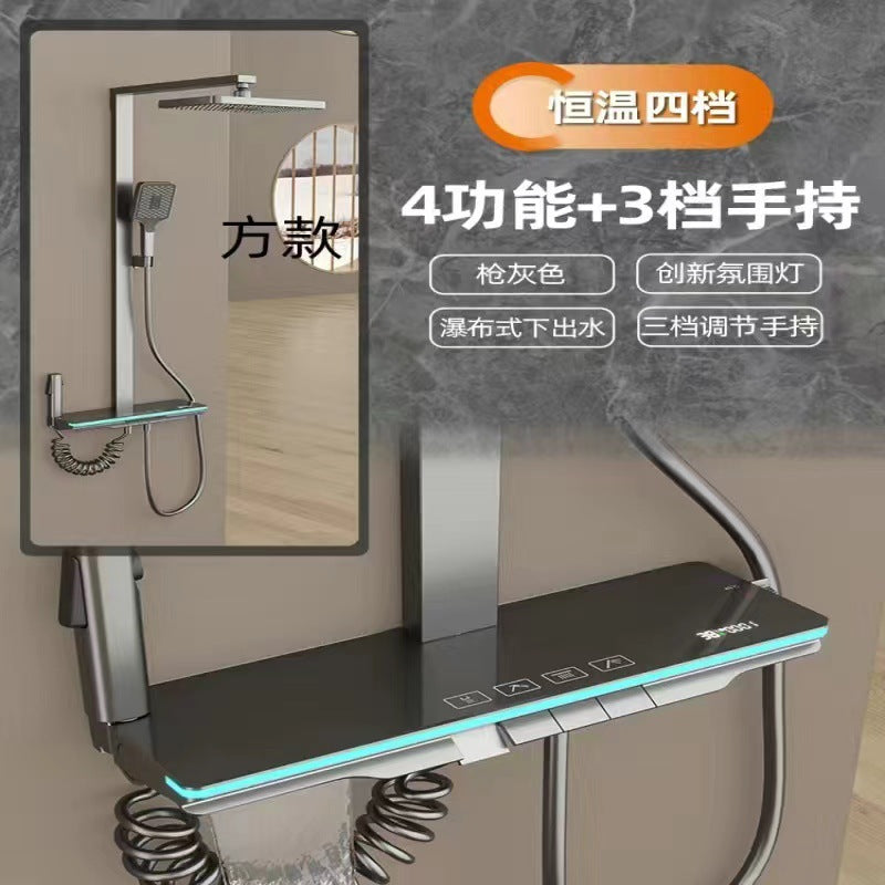 Hotel creamy white hot and cold water shower square shower head set bathroom home piano shower sprinkler