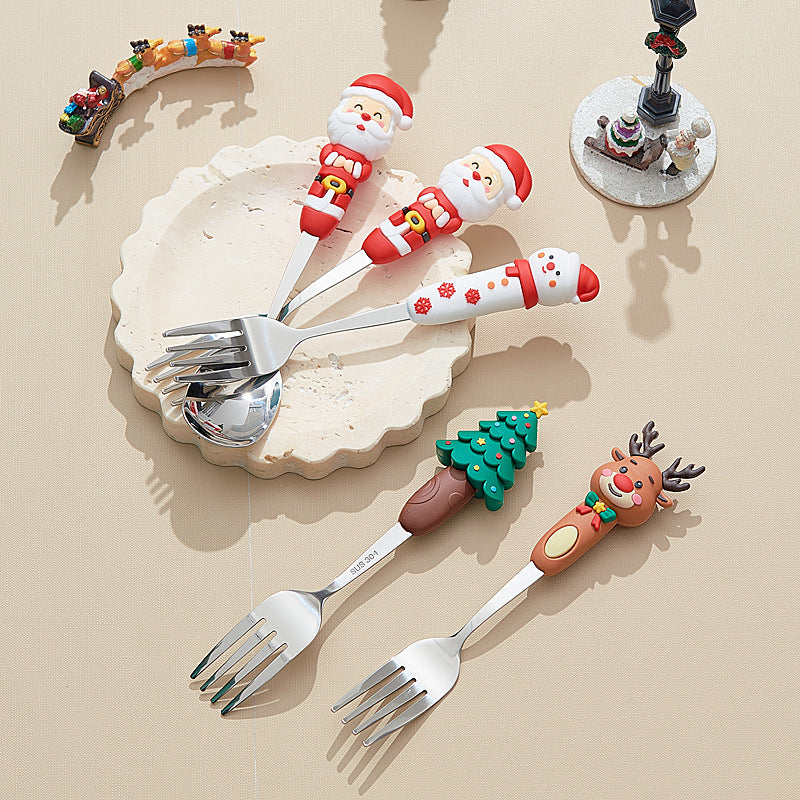 Wholesale christmas high-value stainless steel dessert spoons - cute cartoon creative coffee stirrers - gift tableware set