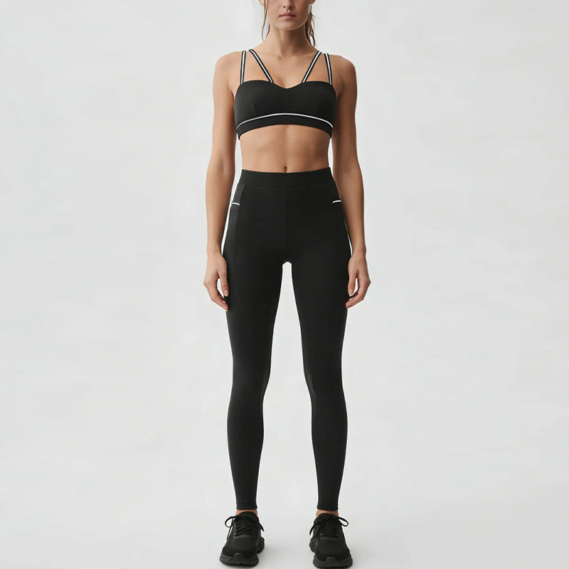 new arrival yoga clothes high waist hip lift tummy control slimming look sling beautiful back running sports intimates bra suit for women