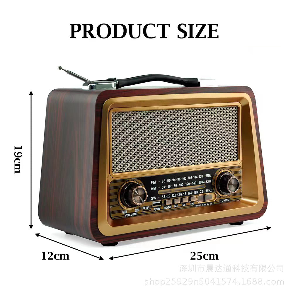 Manufacturer sells FM/AM/SW three-band retro Bluetooth card wooden box radio with MP3 playback