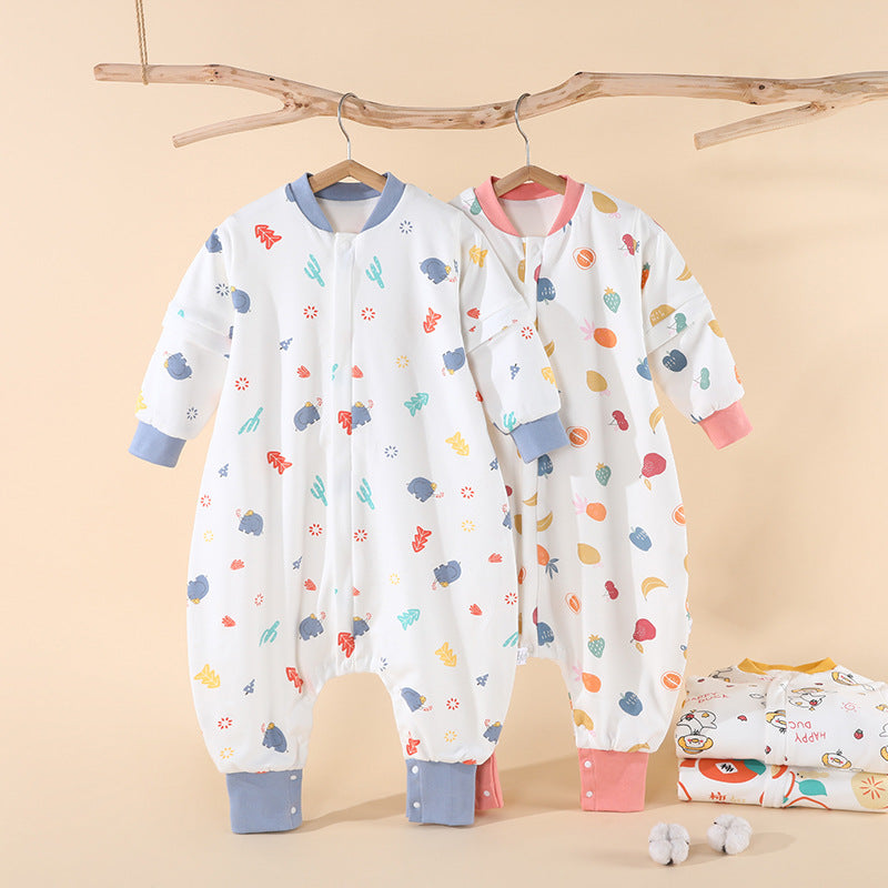 Baby pure cotton sleeping bag with split legs and anti-kicking quilt kids constant temperature baby one-piece pajamas all year round style small and medium-sized children sleeping bag