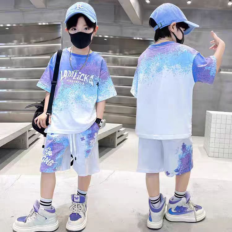 Boys' summer outfit set  new summer kids short-sleeve t-shirt tracksuit thin two-piece set children's clothing