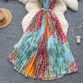 Fashionfashionablepositionprintingdress women's  summer lazy loose strap waist elegant pleated long skirt
