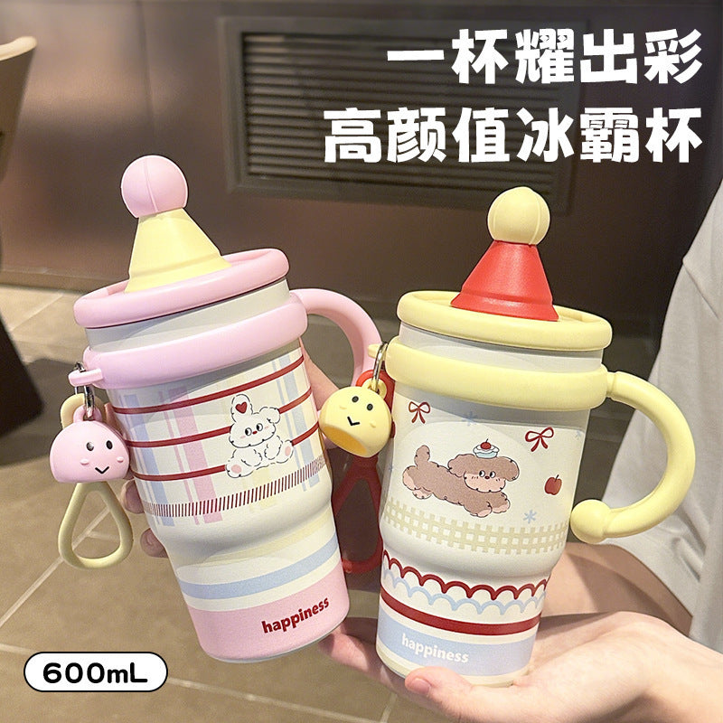 New arrival high-looking large-capacity cartoon handle ice insulation cup cute student straw cup coffee cup office cup