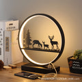 Minimalist modern nordic table lamp - bedside night light with round reindeer design, touch & remote control, usb charging port