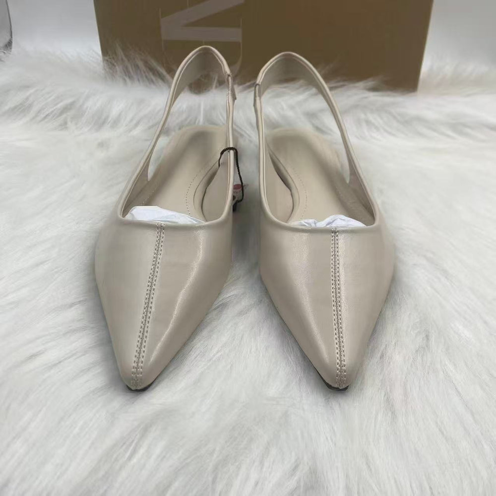 Za2025 new pointed-toe stiletto heel sandals - open back, flat sole, elegant ruched detail, back strap, casual everyday style