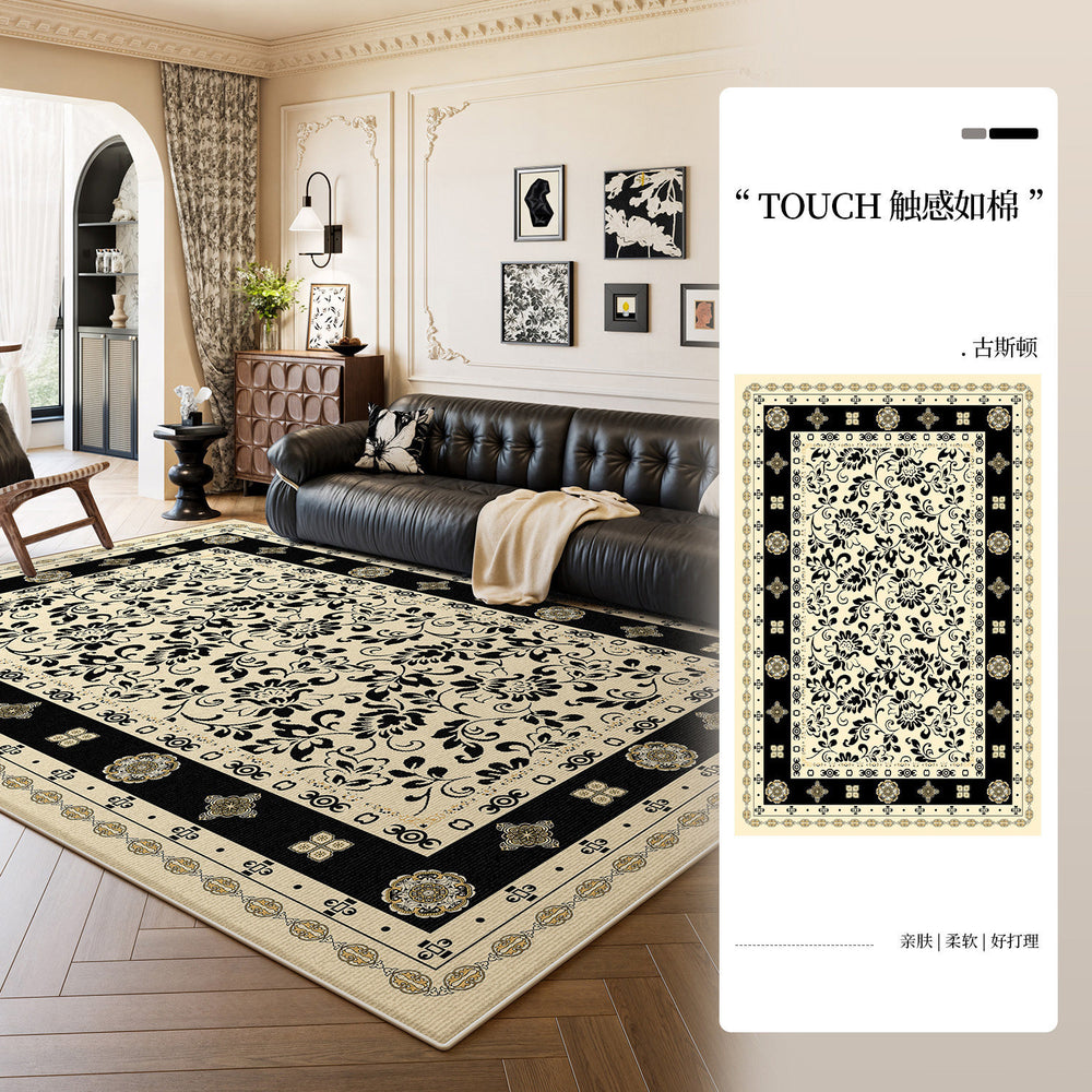 Carpet living room persian retro high-end no-wash and wipeable bedside bedroom carpet full large area black cross-border