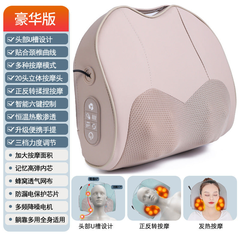 Cervical spine massager neck massage pillow hot compress shoulder lumbar lumbar kneading massager air bag stretching for home