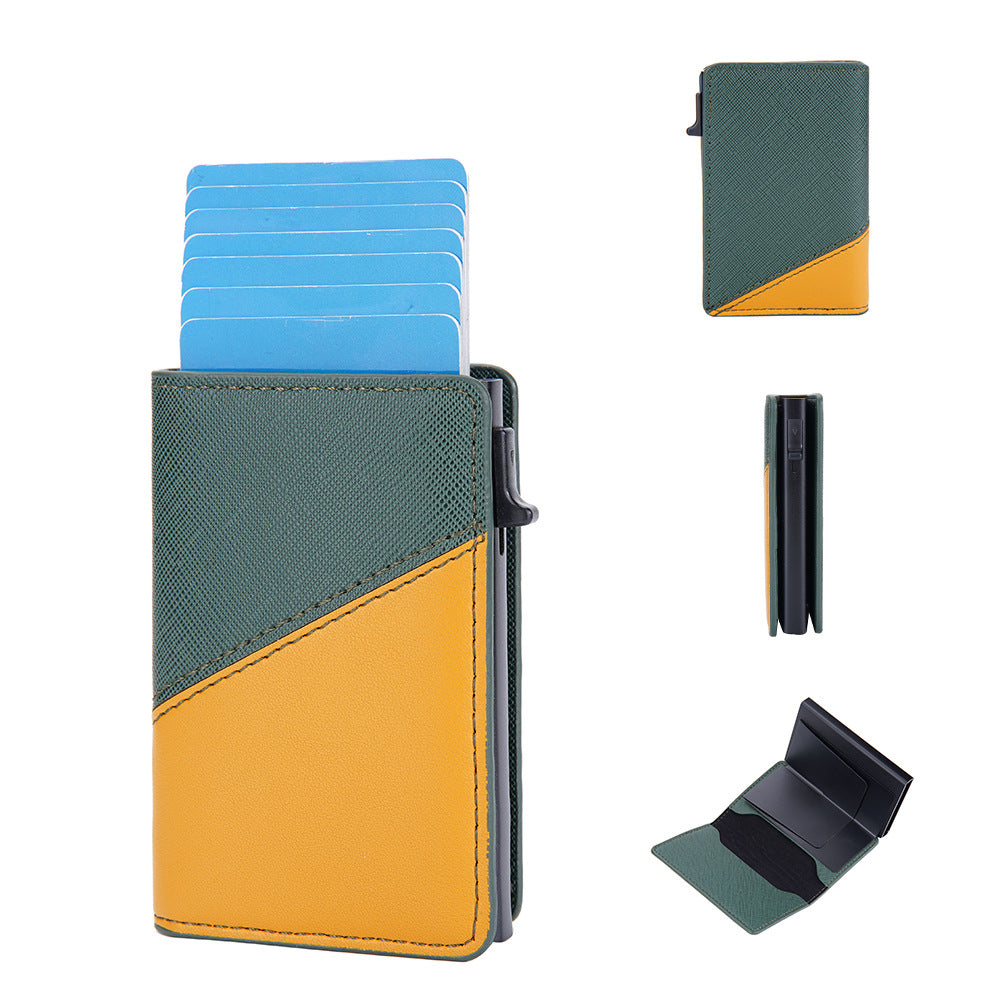 Baellerry's new men's contrasting color card bag side push RFID aluminum box card clip anti-magnetic anti-theft brush bank card cover