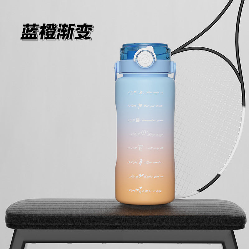 Double drinking large capacity water cup kettle sports 2000ml scale plastic straw cup high temperature resistant water bottle for men and women