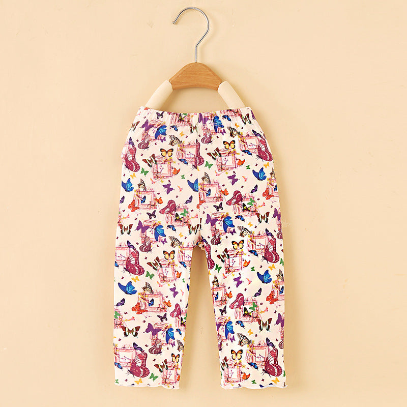 Girls' milk silk printed capri leggings - summer kids' clothing, spring/summer lightweight outerwear, dropshipping available