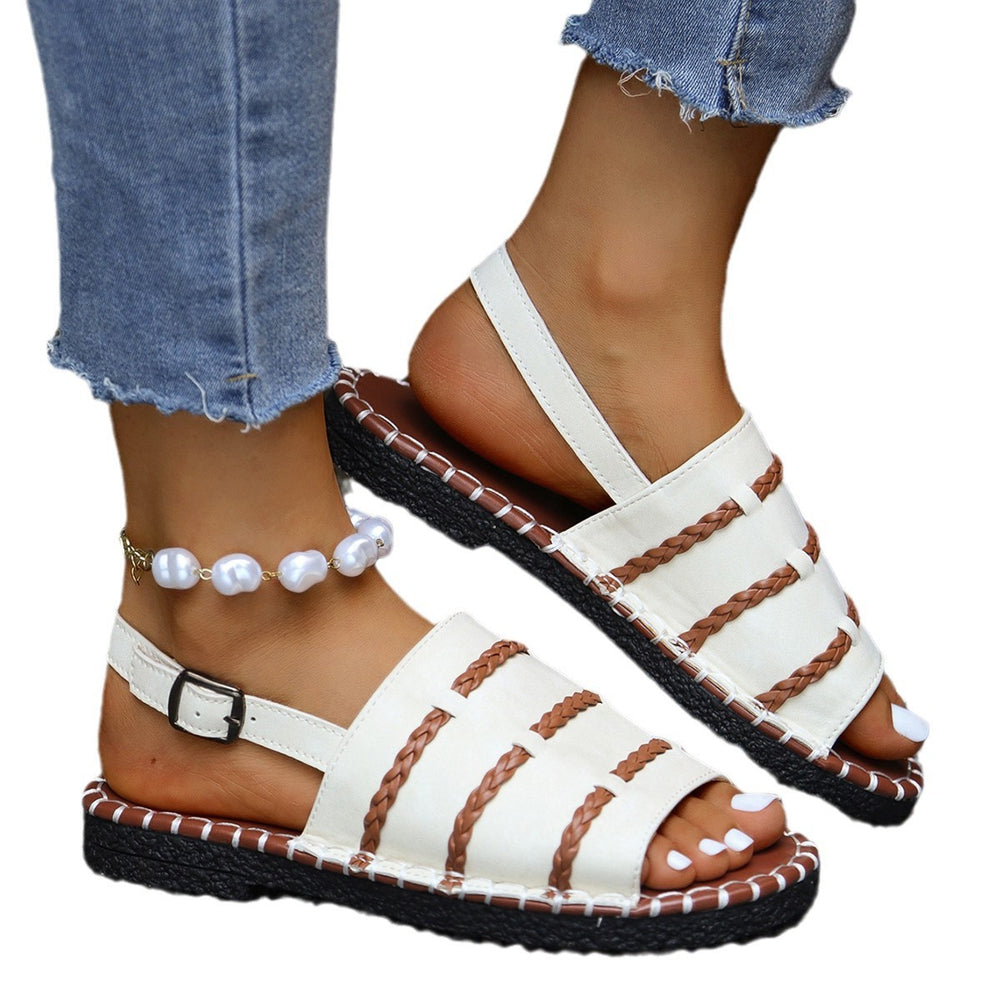 export plus size women's summer sandals - new one-strap buckle flat woven open-toe beach sandals