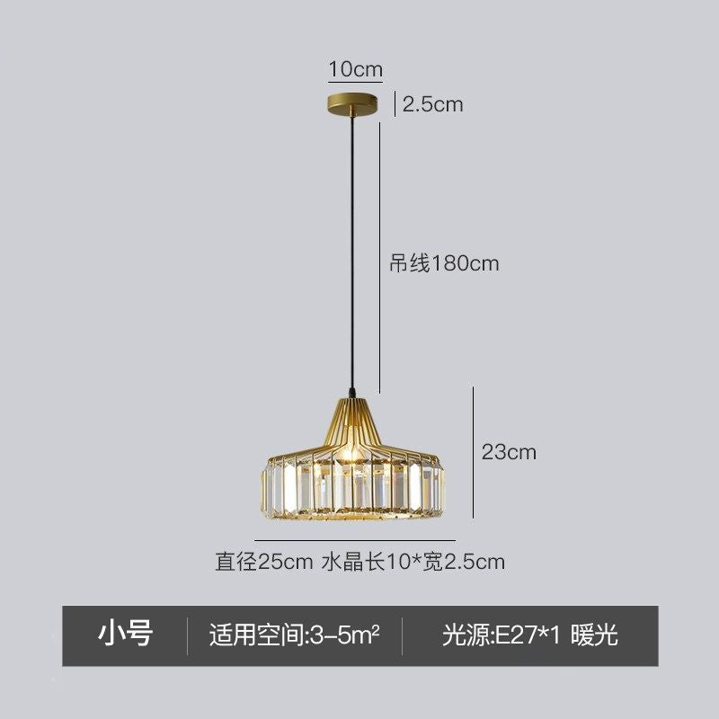 Modern minimalist bedroom bedside pendant light, simple bar counter entryway lighting, single-head suspension crystal chandelier