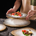 Minimalist gold matte western dinner plate - hotel & restaurant steak serving dish - stone texture square/round ceramic flat plate