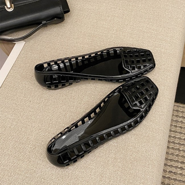 Jelly shoes flatsflats crystal slippers women's 2025new arrivaloutwearcasual square toe flats sandals slippers