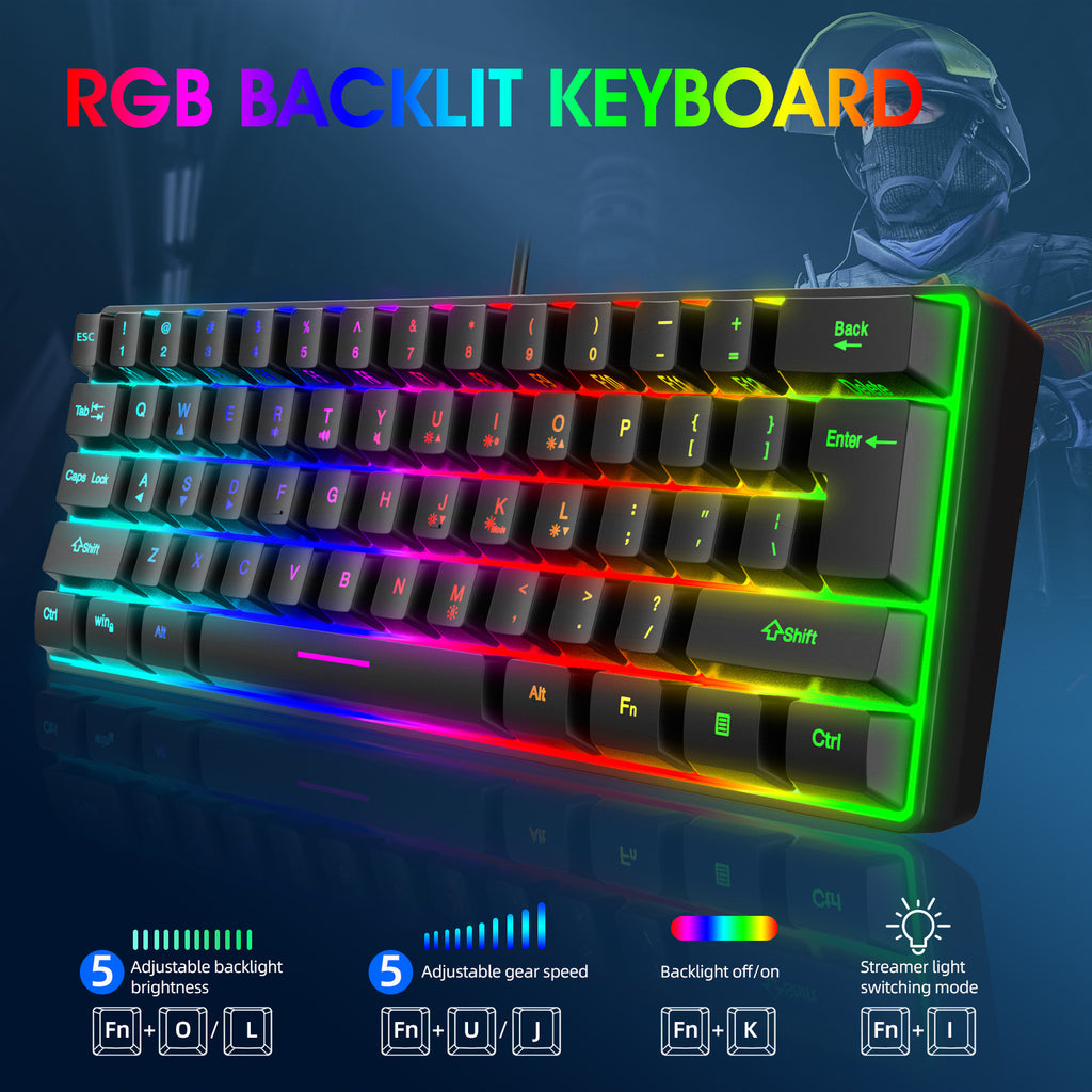 K401 Wired gaming 61-key small keyboard with RGB lightingUSB