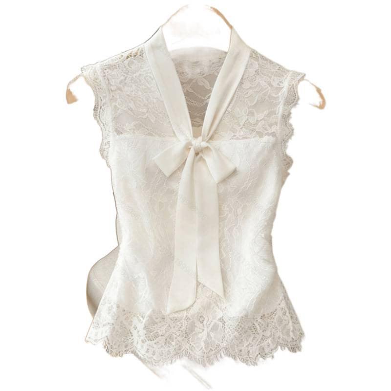Women's summer new arrival: minimalist elegant solid color lace trim tie-up sleeveless slim-fit fashion tank top