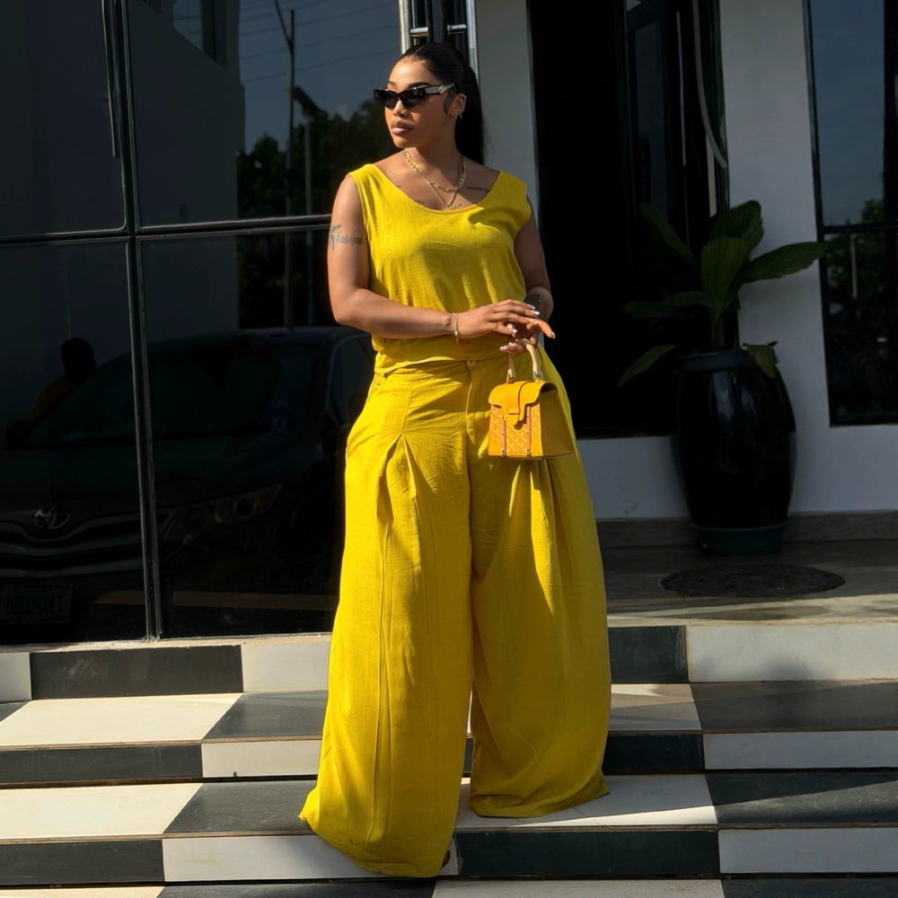 European and american cross-border women's clothing  summer new arrival: casual chic round neck sleeveless top and wide-leg pants set