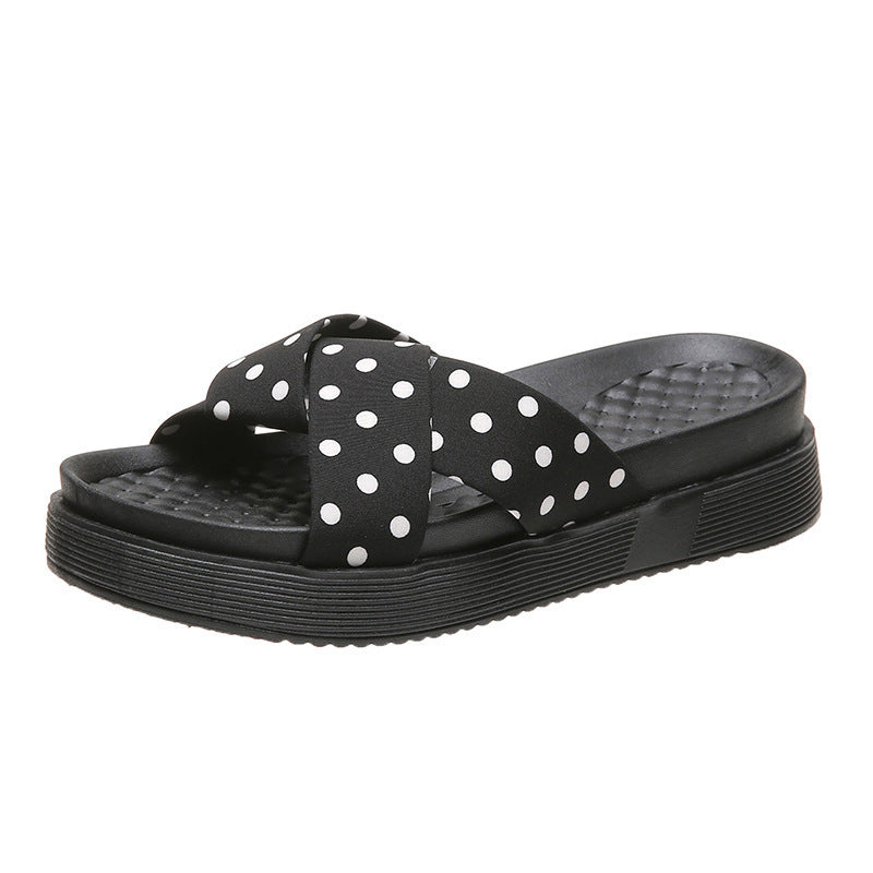 Polka dot sandals women's ins trend 2023 summer korean style fashionable outdoor wear thick sole crossover beach slippers non-slip