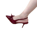 Red patent leather pointed-toe high heels - 2025 spring new collection - bow accent, open back, closed toe women's shoes