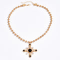 Imitation pearl cross necklace wholesale european and american cross-border pendant niche eight-pointed star retro beaded chain clavicle chain