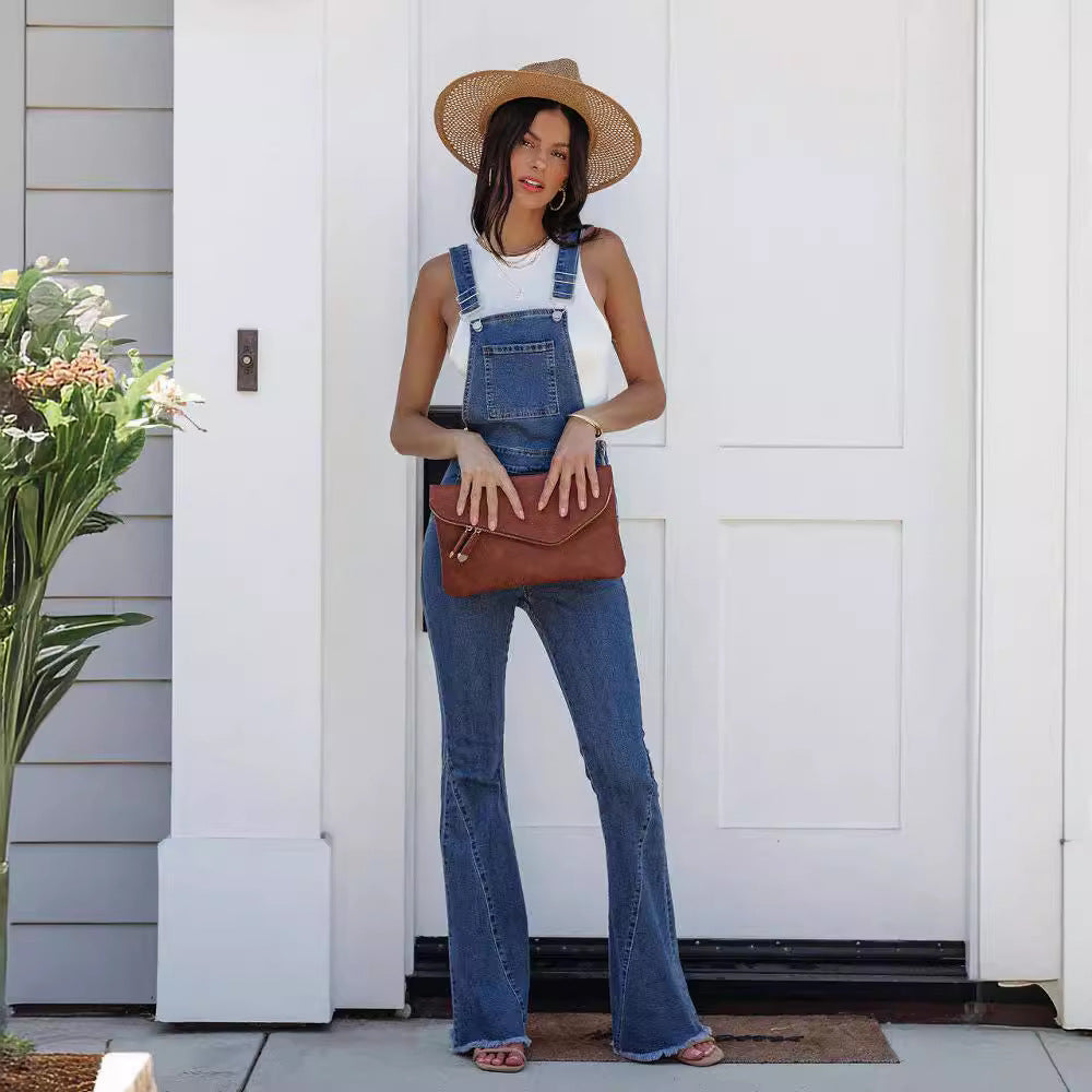 Processing personalized hot-selling new arrivaljeansfashion overalls bell bottoms silmslimming look women's denim overalls