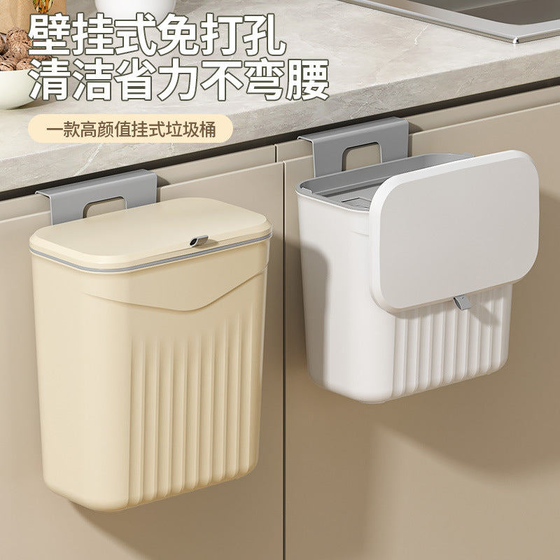 Kitchen hanging trash can for home cabinet wall hanging storage bucket plastic toilet bathroom trash can with lid wholesale