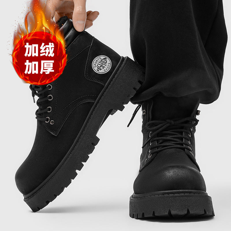 Boots men's british american rhubarb retrofleece-lined short boots men's workwear high-top heattechwinter snow cotton shoes