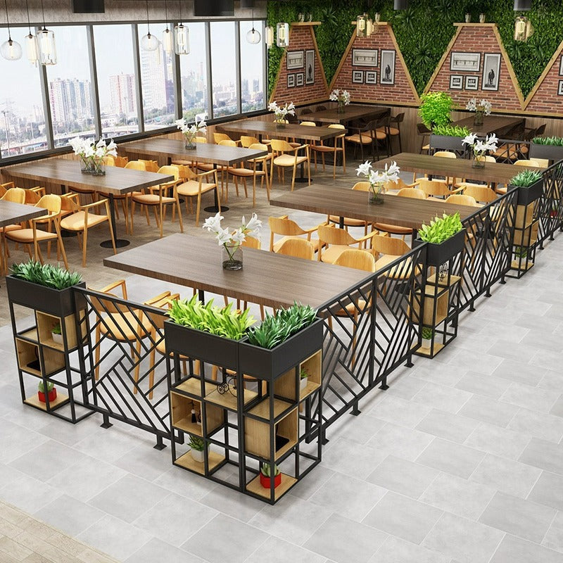 Restaurant booth low partition screen bar hot pot hotel industrial wind fence green plant flower stand wrought iron railing partition