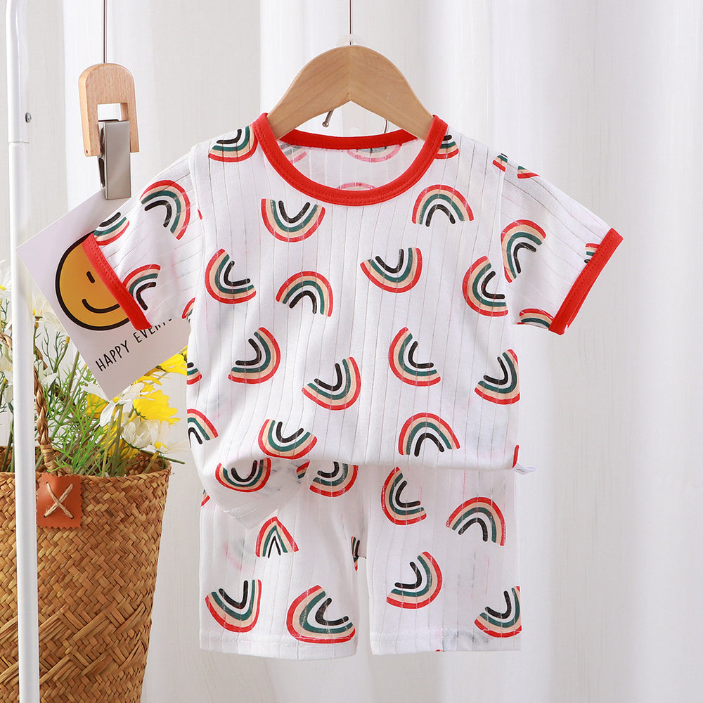 New summer children's loungewear set: lightweight casual cotton pajamas for boys and girls - perfect for air conditioning. two-piece set