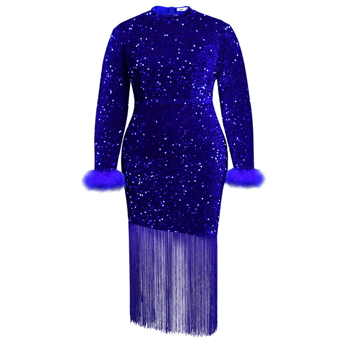 AM030703 Christmas Dress Long Sleeve Skirt, Party Banquet Ball Costume Tassel Sequin Dress Dress