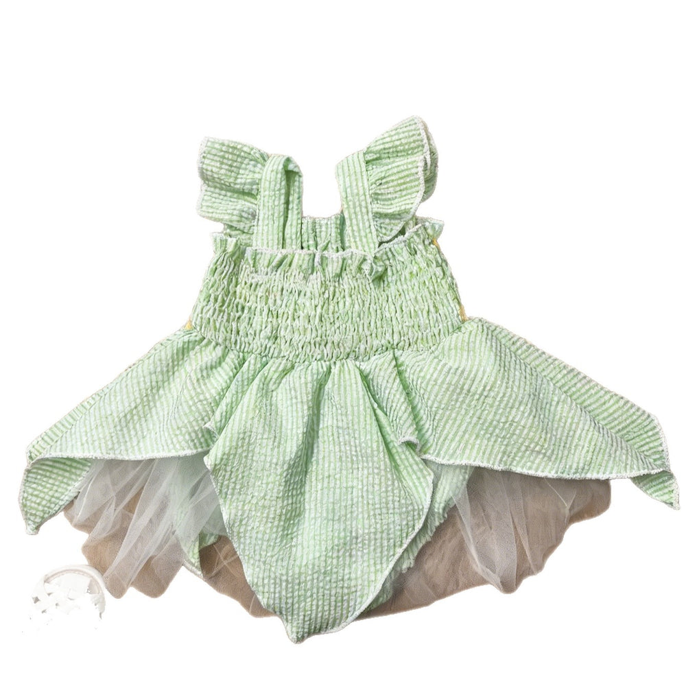 Baby girl cute ocean-themed ruffle plaid patchwork mesh romper dress