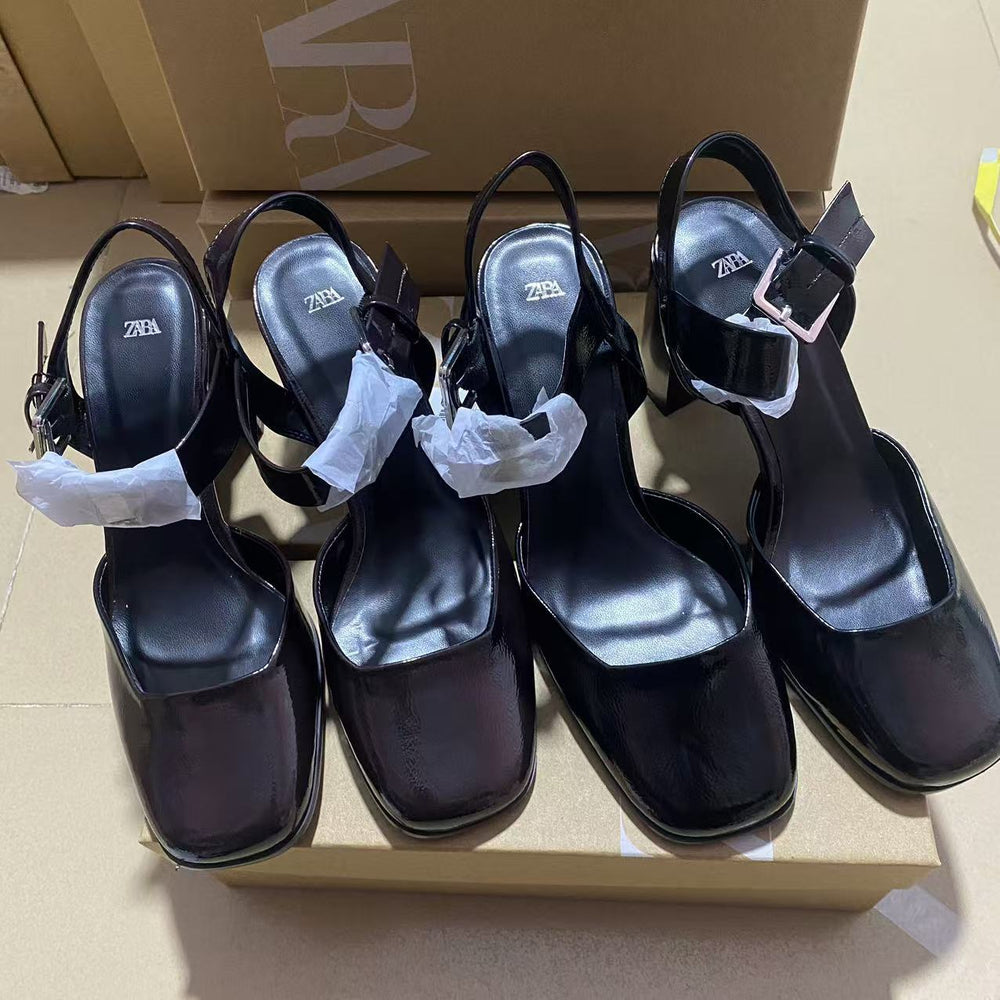 Za2024autumnew arrival baotou thick heel back strap buckle decoration mary jane high heel sandals daily easiest for match