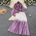 Miya pleated butterfly sleeve gradient tie back shawl short outweartops+gradient pleated skirt two-piece set