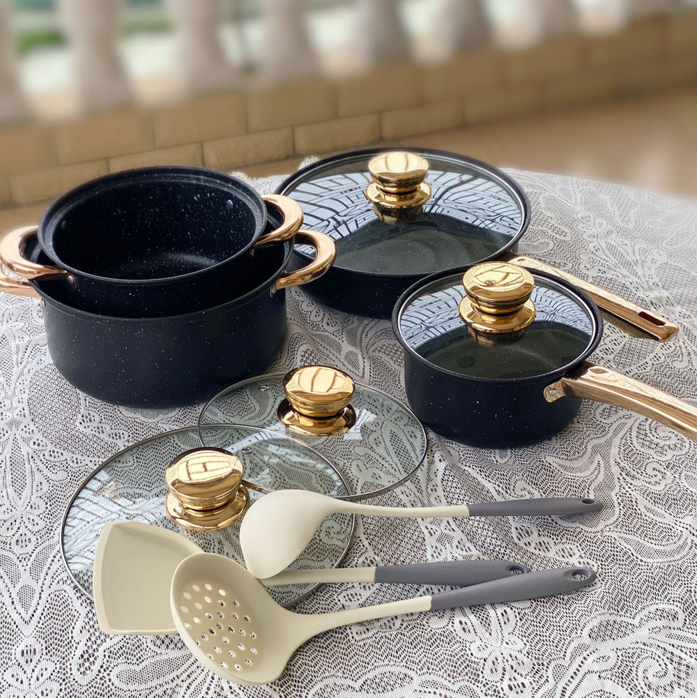 medical stone non-stick pan suit8pcsfor home frying pan milk pot soup pot combination pot cookware set