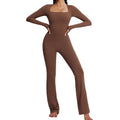 european and american new long-sleeve bodysuit yoga outfit - high-stretch, breathable dance & fitness activewear - women's flare leg bodysuit
