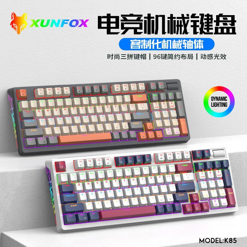 K85 wired mechanical keyboard - tri-color keycap, hot-swappable, for gaming, desktop, office, home use, backlit usb