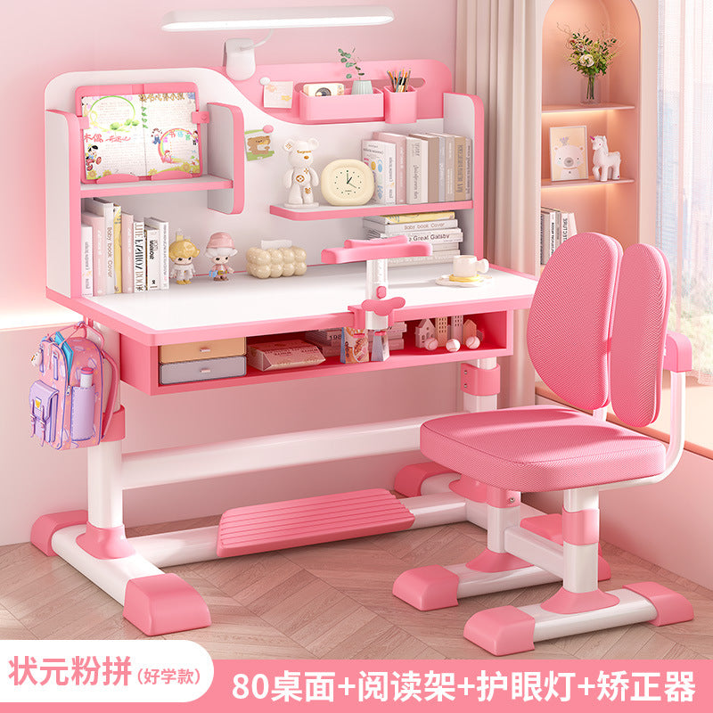 Children's study table Household primary school students Writing homework desk Simple children's desks and chairs Lifting table set