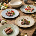 Embossed irregular ceramic steak plate - stylish, high-value, retro striped dinnerware for restaurants and hotels